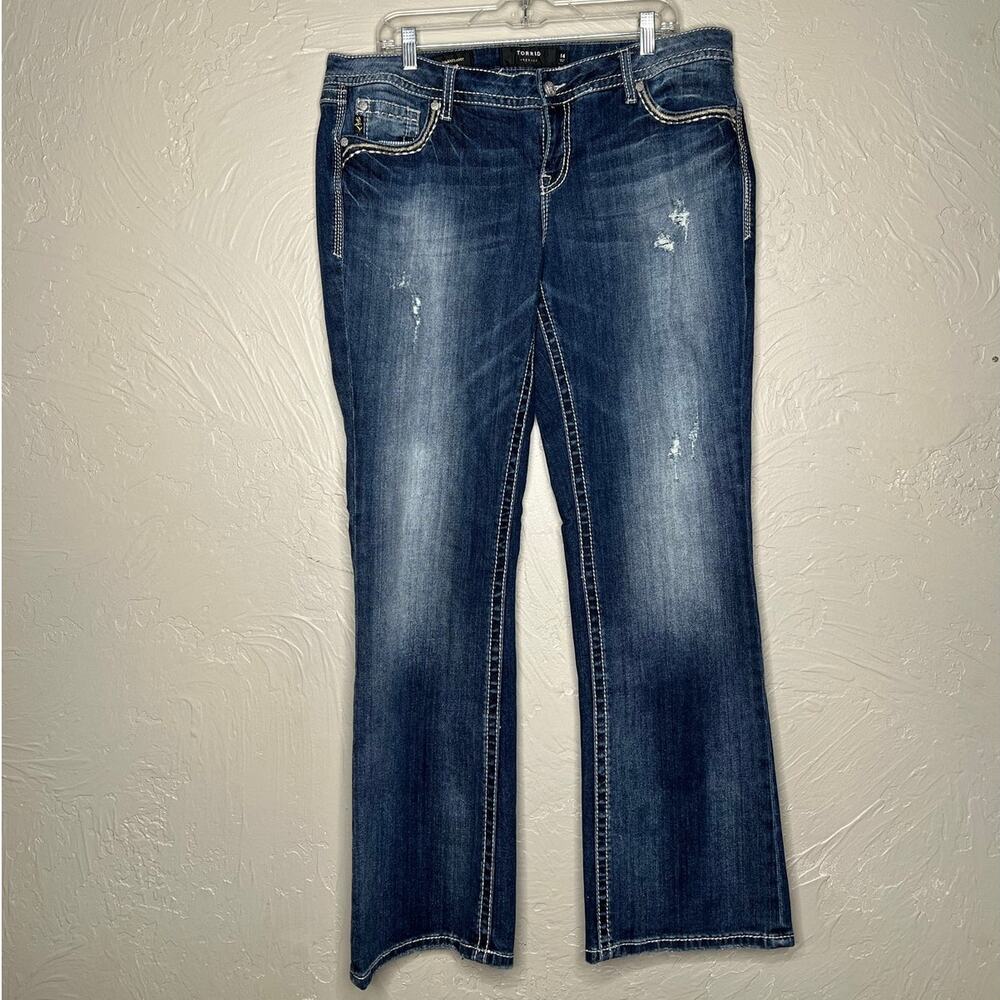 Torrid Relaxed Boot Dark Wash Embroidered Jeans Size 14
